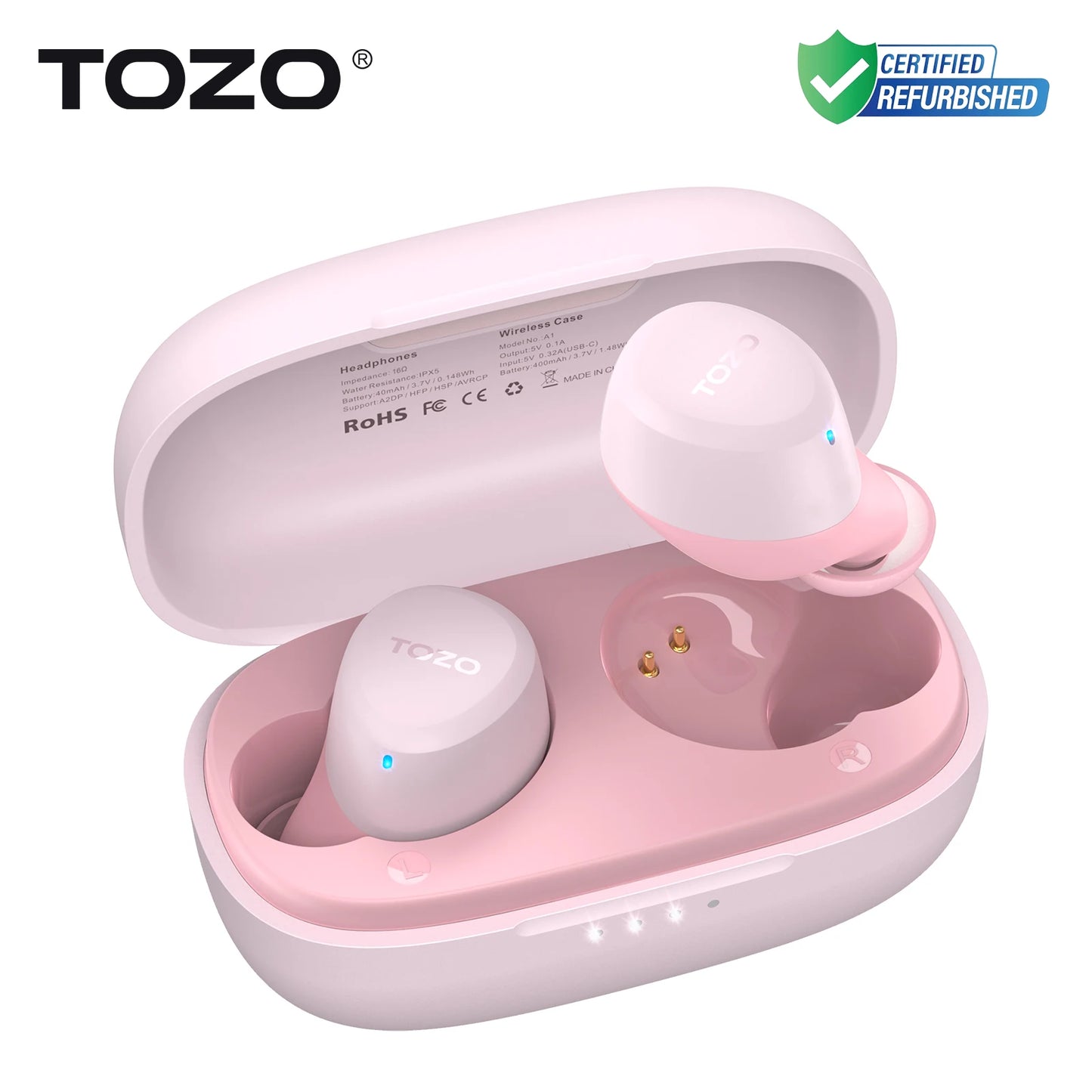 Refurbished TOZO TWS Earbuds in-Ear Wireless Bluetooth Headsets with With Mic Touch Control Sport Waterproof for Iphone Android