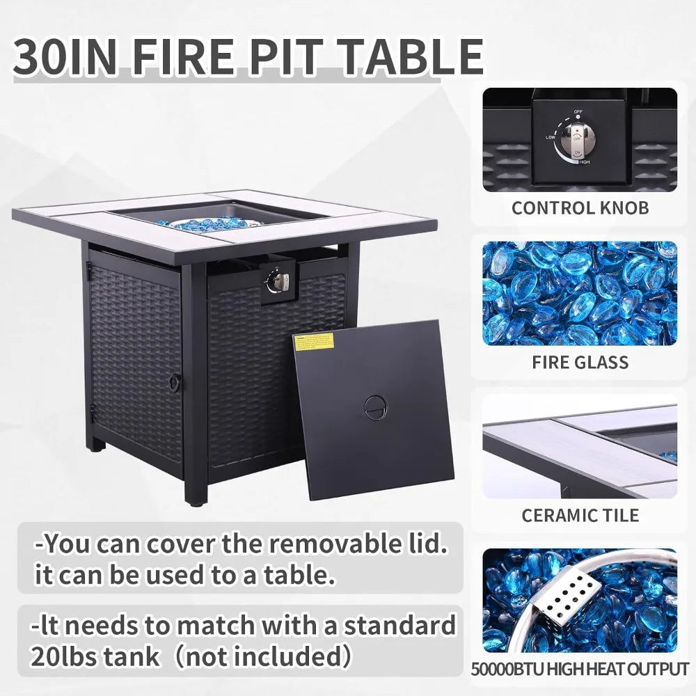 A 6-piece Outdoor Patio Furniture Set, Including An Outdoor Modular Rattan Sofa, An Adjustable Fireplace, and A Table