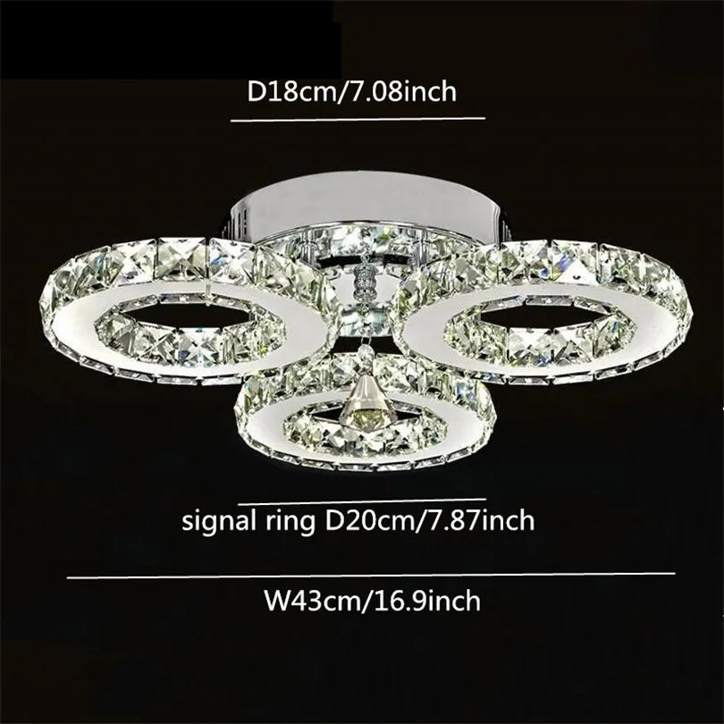 Modern Ceiling Lamp Pendant Light Crystal Led Chandelier Fixture Rings Stainless Steel Plafonnier Kids Bedroom Home Decor Indoor