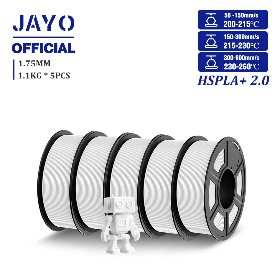 JAYO Upgrade 2.0 High Speed PLA PLUS 600MM/S 3D Printer Filament PLA+3D Filament 1.75MM 5Rolls High Toughness Filament