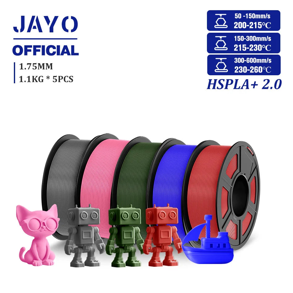 JAYO Upgrade 2.0 High Speed PLA PLUS 600MM/S 3D Printer Filament PLA+3D Filament 1.75MM 5Rolls High Toughness Filament