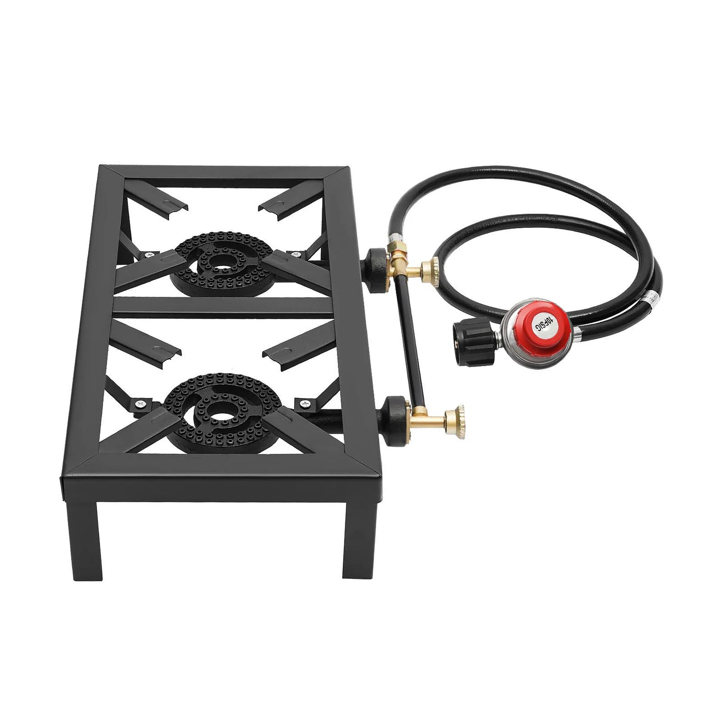 8000W Portable Camping Gas Stove Outdoor 2 Burner BBQ Picnic Camp Propane Cooker Stove with Adjustable 0-10Psi Regulator Hose