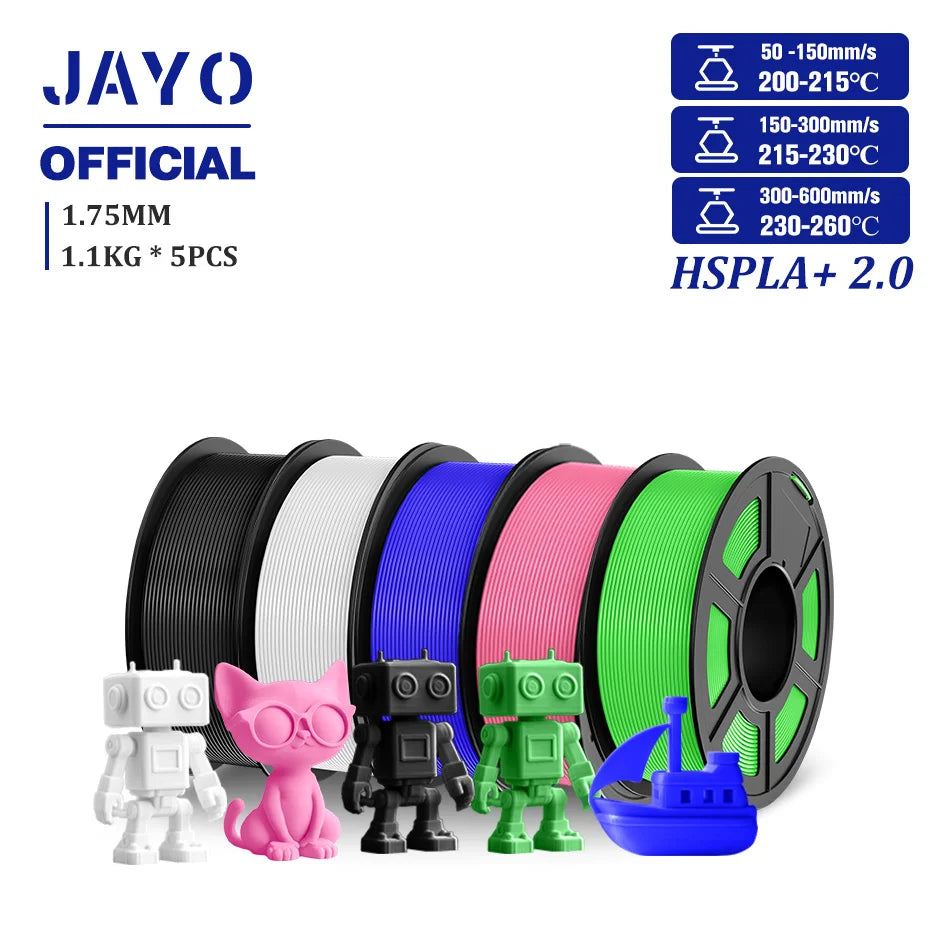 JAYO Upgrade 2.0 High Speed PLA PLUS 600MM/S 3D Printer Filament PLA+3D Filament 1.75MM 5Rolls High Toughness Filament