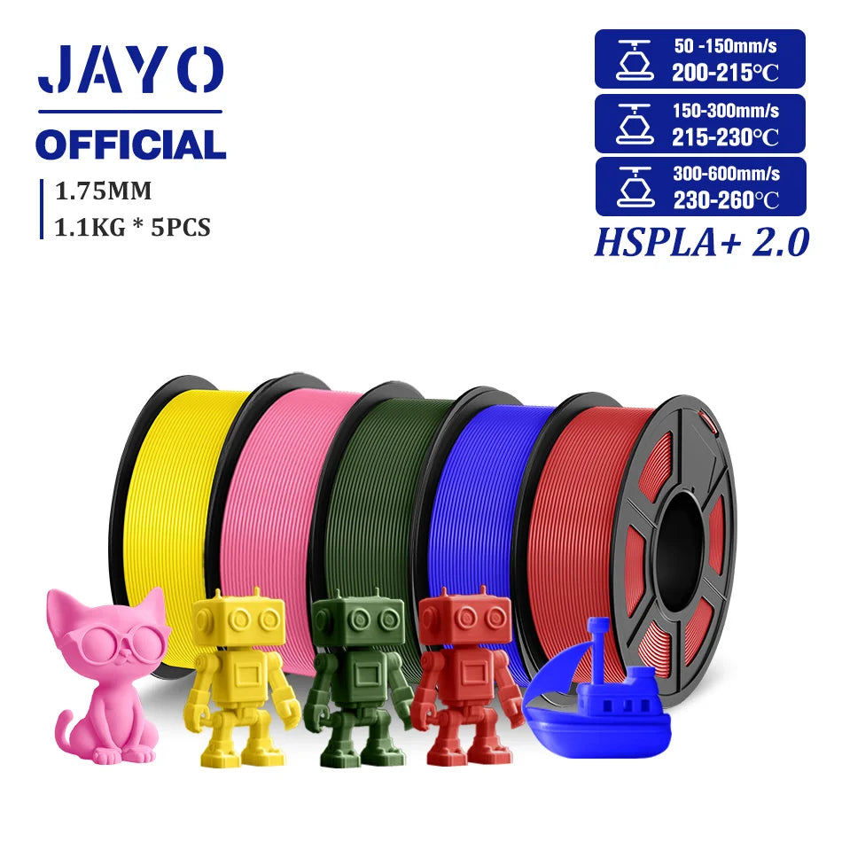 JAYO Upgrade 2.0 High Speed PLA PLUS 600MM/S 3D Printer Filament PLA+3D Filament 1.75MM 5Rolls High Toughness Filament