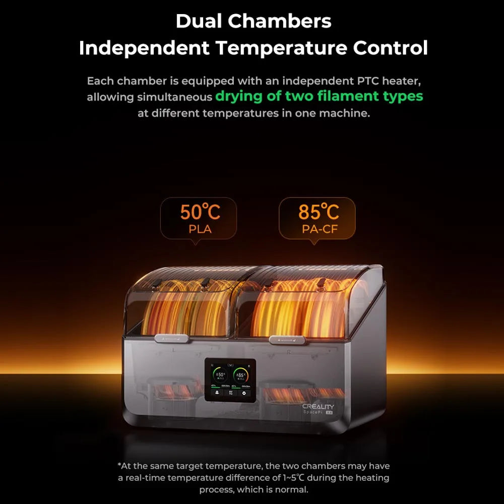 Creality Space Pi X4 Filament Dryer Dual Independent Heating Chambers Active Dehumidification FDM 3D Printer Filament Dryer Box