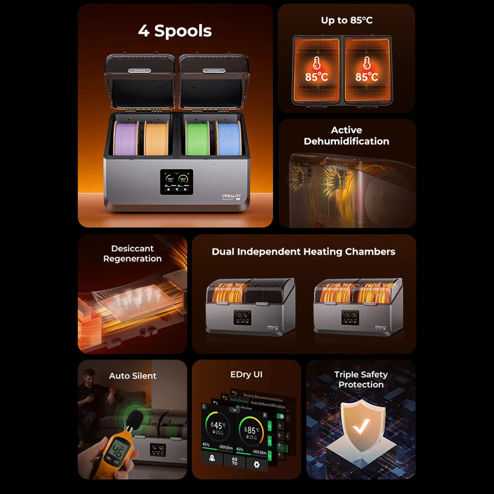 Creality Space Pi X4 Filament Dryer Dual Independent Heating Chambers Active Dehumidification FDM 3D Printer Filament Dryer Box