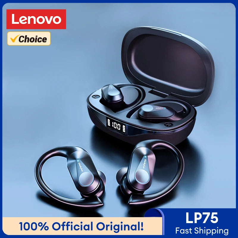 Ship From US Lenovo LP75 Bluetooth 5.3 Headphones Wireless Music Earphones LED Digital Display Noise Reduction Game Earbuds New