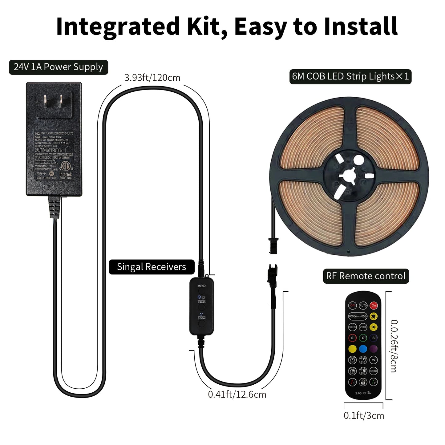 LED Strip Lights COB RGBIC 24V 6M/12M RGB LED Lights for Bedroom with RF Remote Smart Bluetooth APP Music Sync Strip Lights