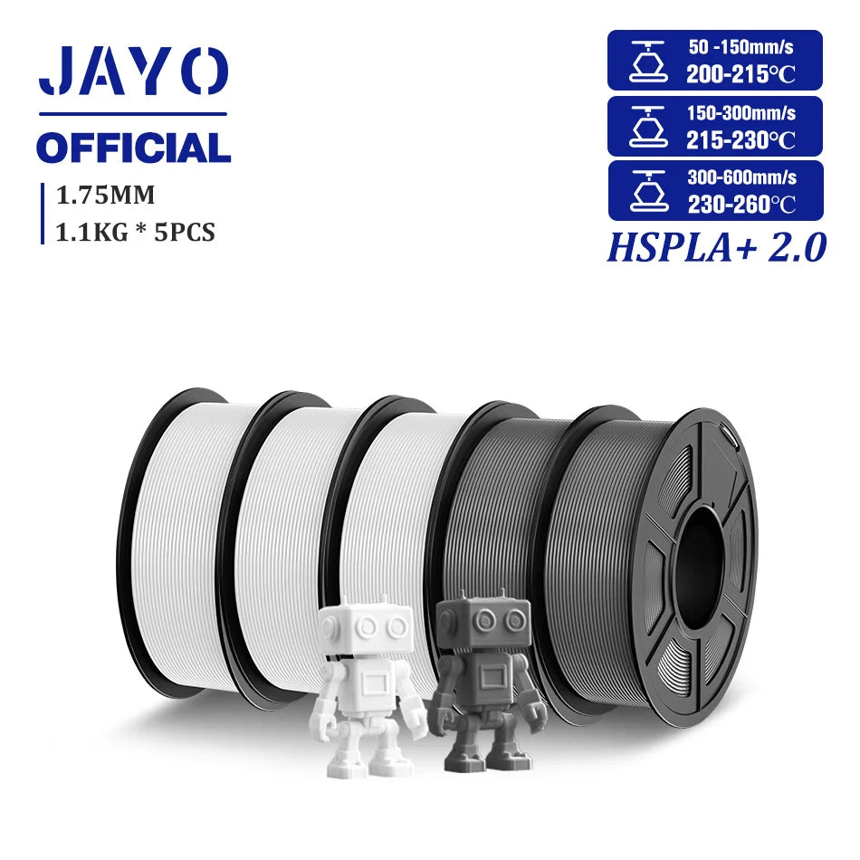 JAYO Upgrade 2.0 High Speed PLA PLUS 600MM/S 3D Printer Filament PLA+3D Filament 1.75MM 5Rolls High Toughness Filament