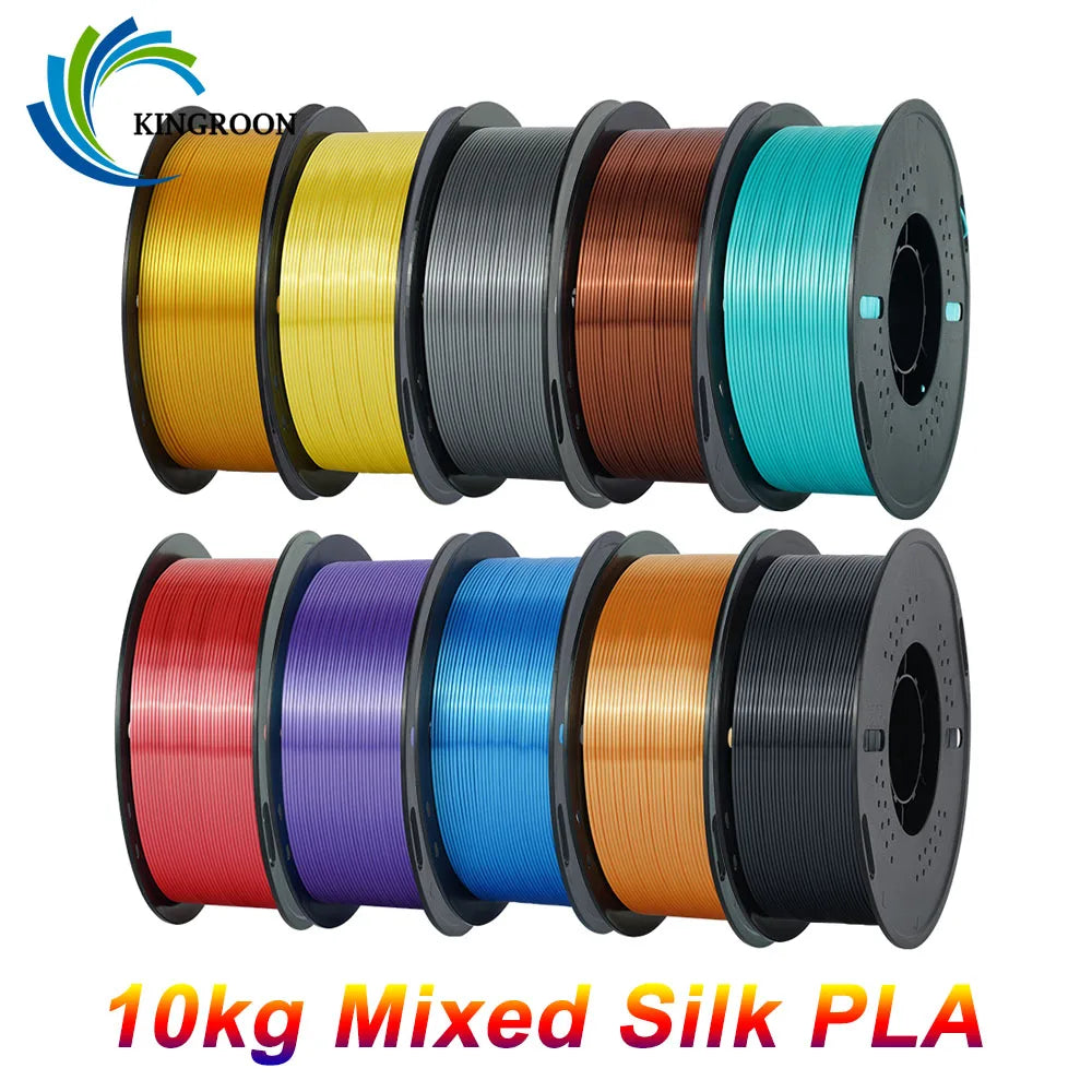 KINGROON 10KG Silk PLA Filament Mix-color Set 1.75mm Clog-Free Shiny Special Color 3D Printer Filament,1kg Spool Fit Most Printe
