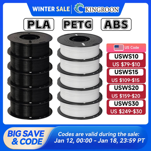 KINGROON 10KG PLA/ ABS/ PETG Filament 1.75mm Black White Gray , Wholesale 10 Rolls PLA ABS PETG Plastic For 3D Printer