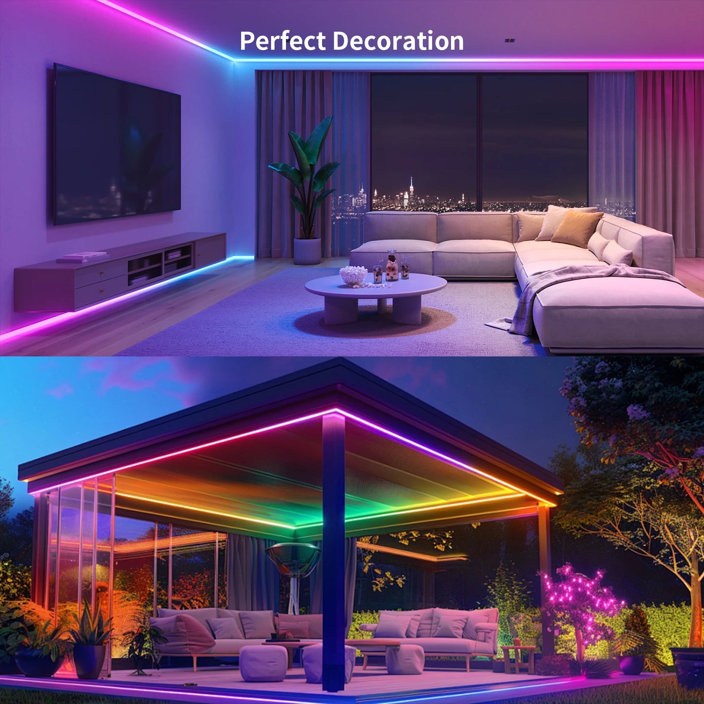LED Strip Lights COB RGBIC 24V 6M/12M RGB LED Lights for Bedroom with RF Remote Smart Bluetooth APP Music Sync Strip Lights