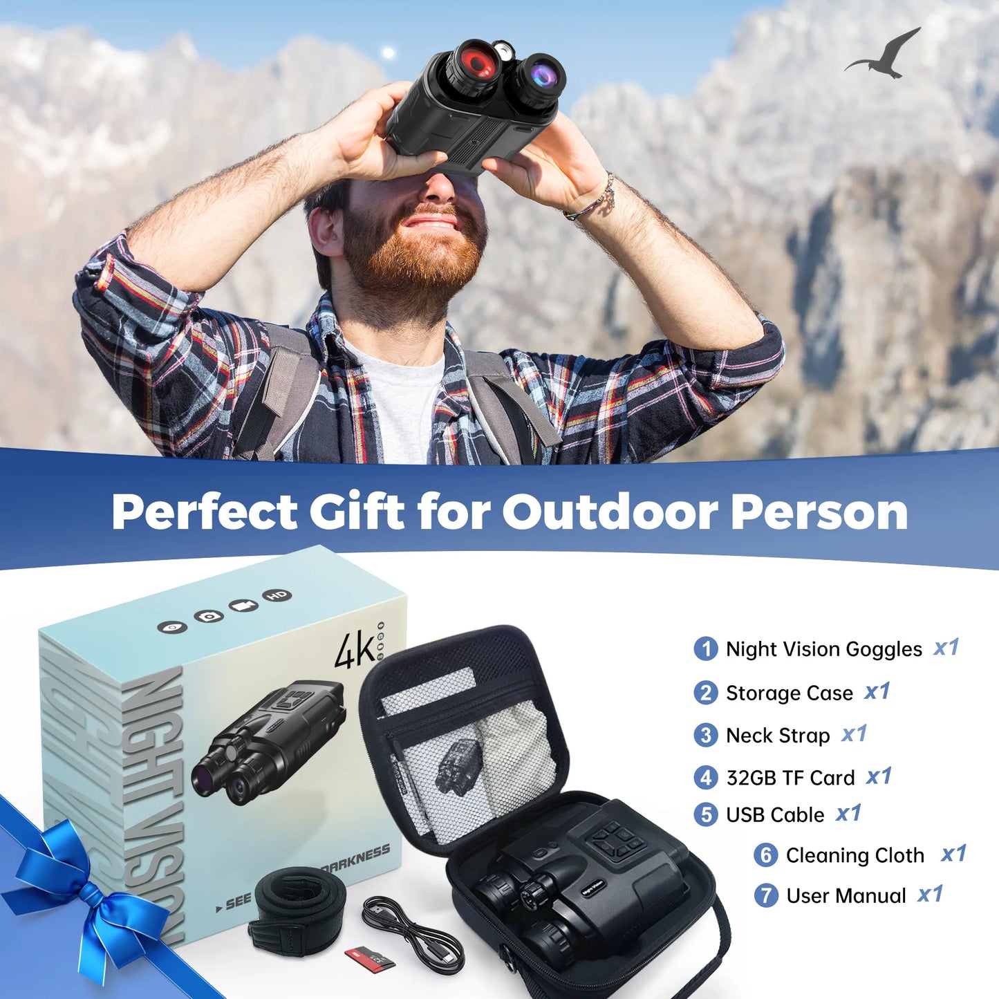 4K Night Vision Binoculars 3inch Screen 8X Digital Zoom With Tactical Light 5000mAh Rechargeable Infrared Vision Night Goggle