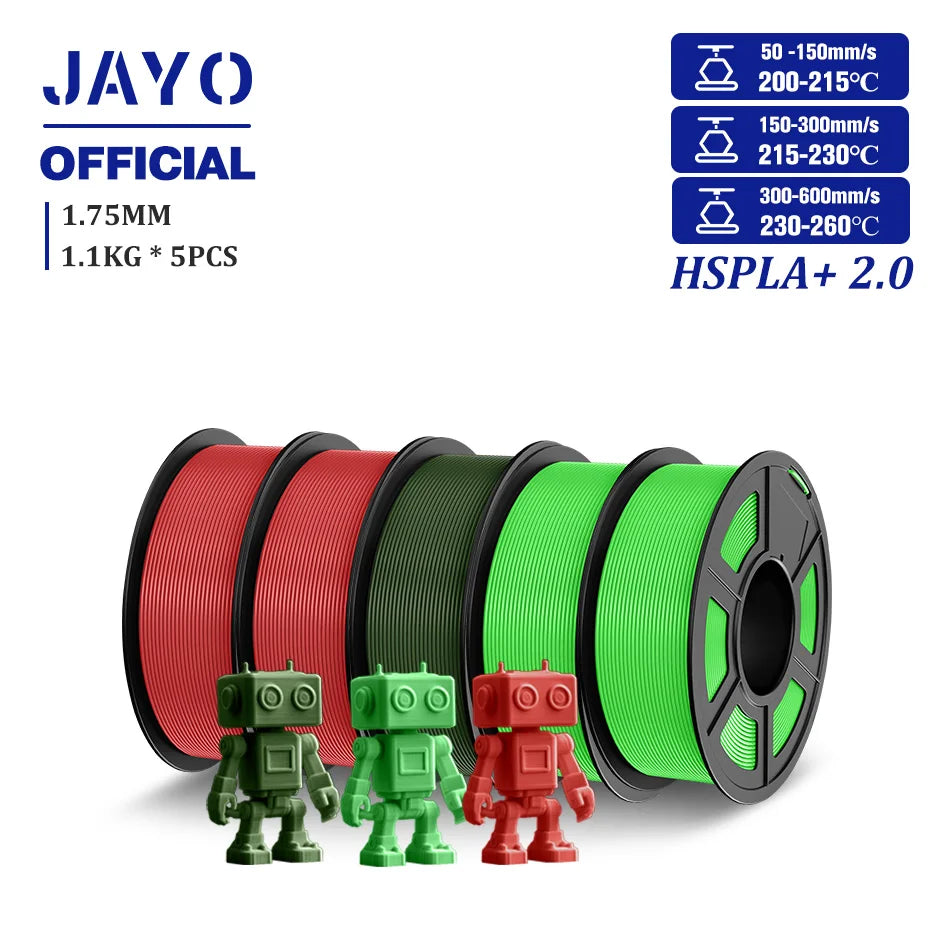 JAYO Upgrade 2.0 High Speed PLA PLUS 600MM/S 3D Printer Filament PLA+3D Filament 1.75MM 5Rolls High Toughness Filament