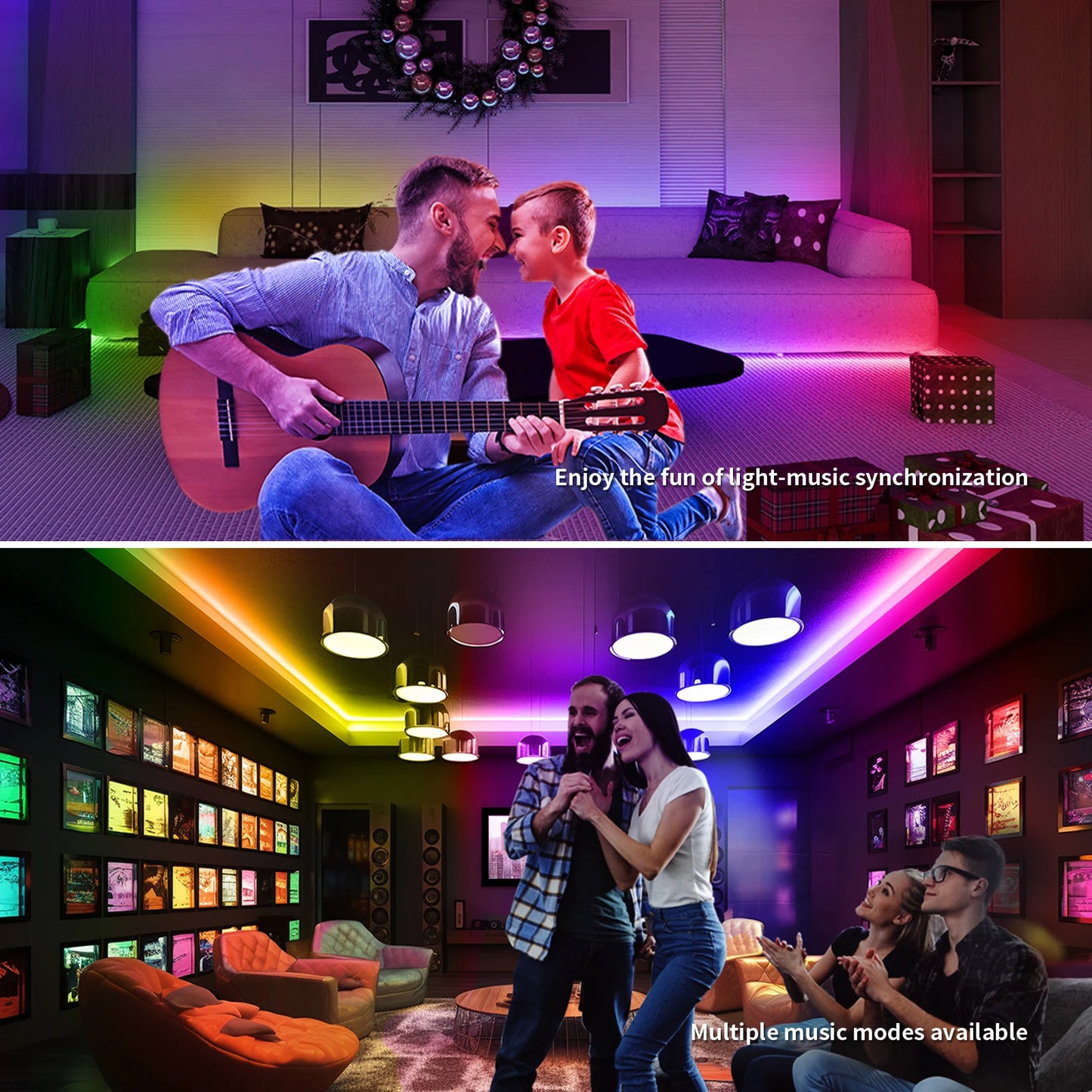 LED Strip Lights COB RGBIC 24V 6M/12M RGB LED Lights for Bedroom with RF Remote Smart Bluetooth APP Music Sync Strip Lights
