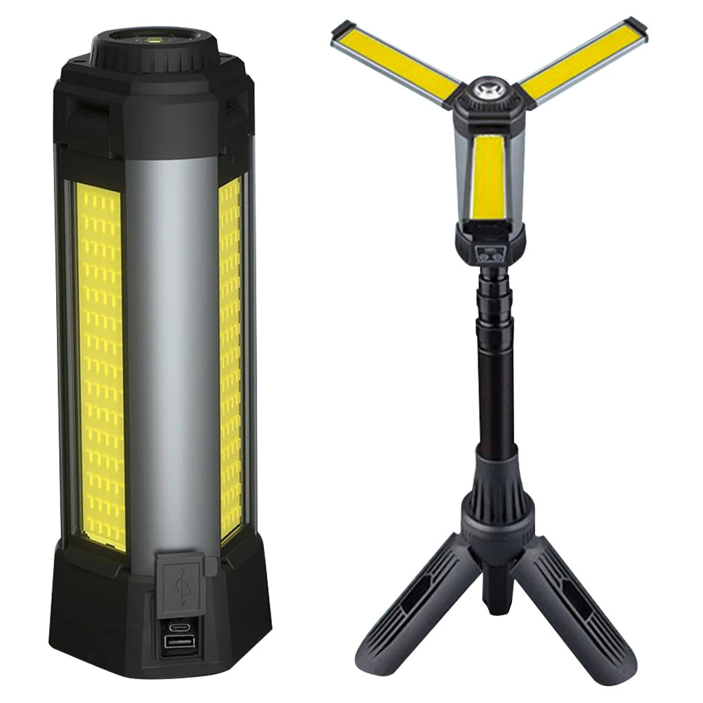 6000mAh LED Work Light Rechargeable Construction Light with Stand Dimmable Work Light Telescopic for Outdoor Camping
