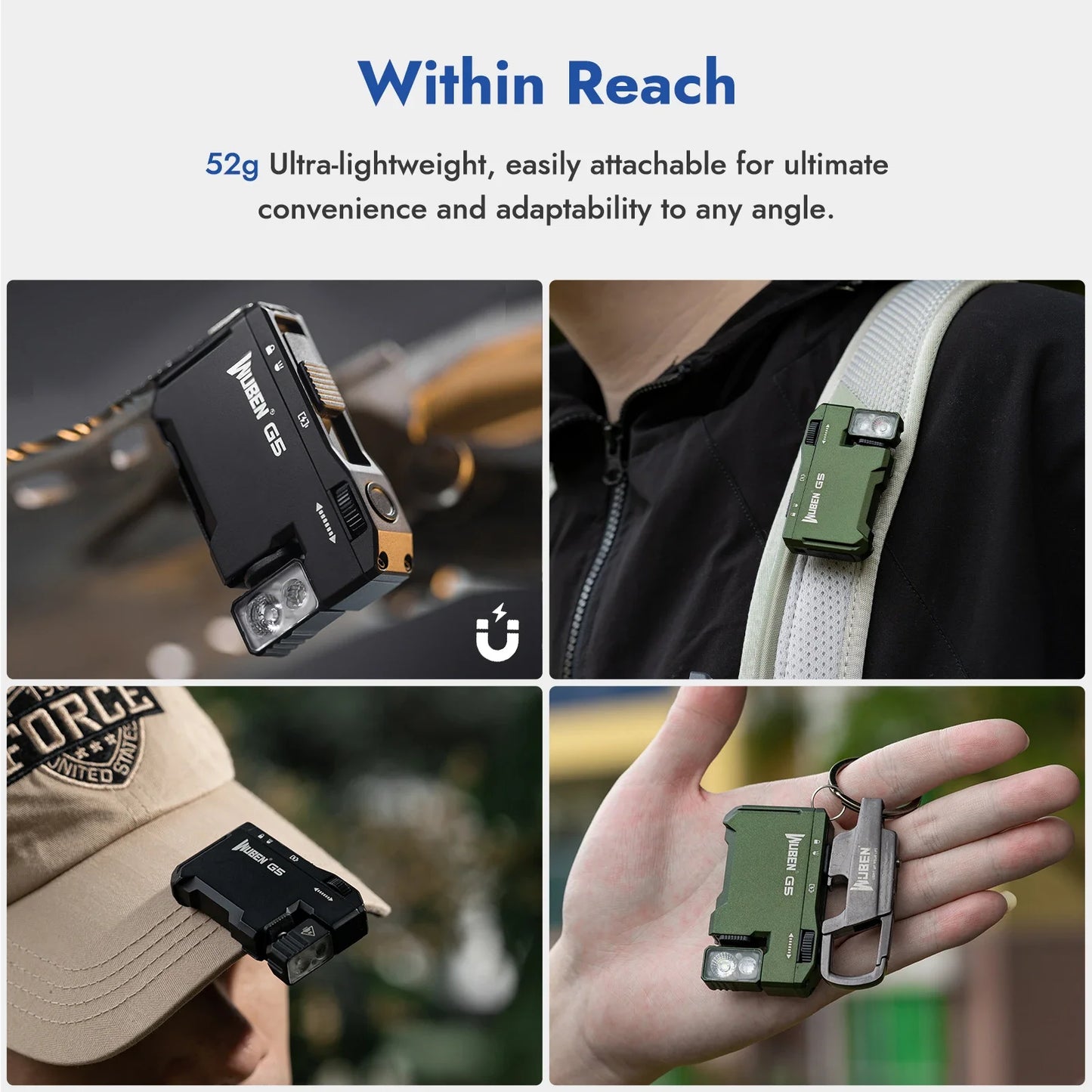 WUBEN G5 EDC 400 Lumen & RGB Dual-Light Flashlight USB-C Rechargeable Keychain hands Free for Camping, Car Repair, Home Use