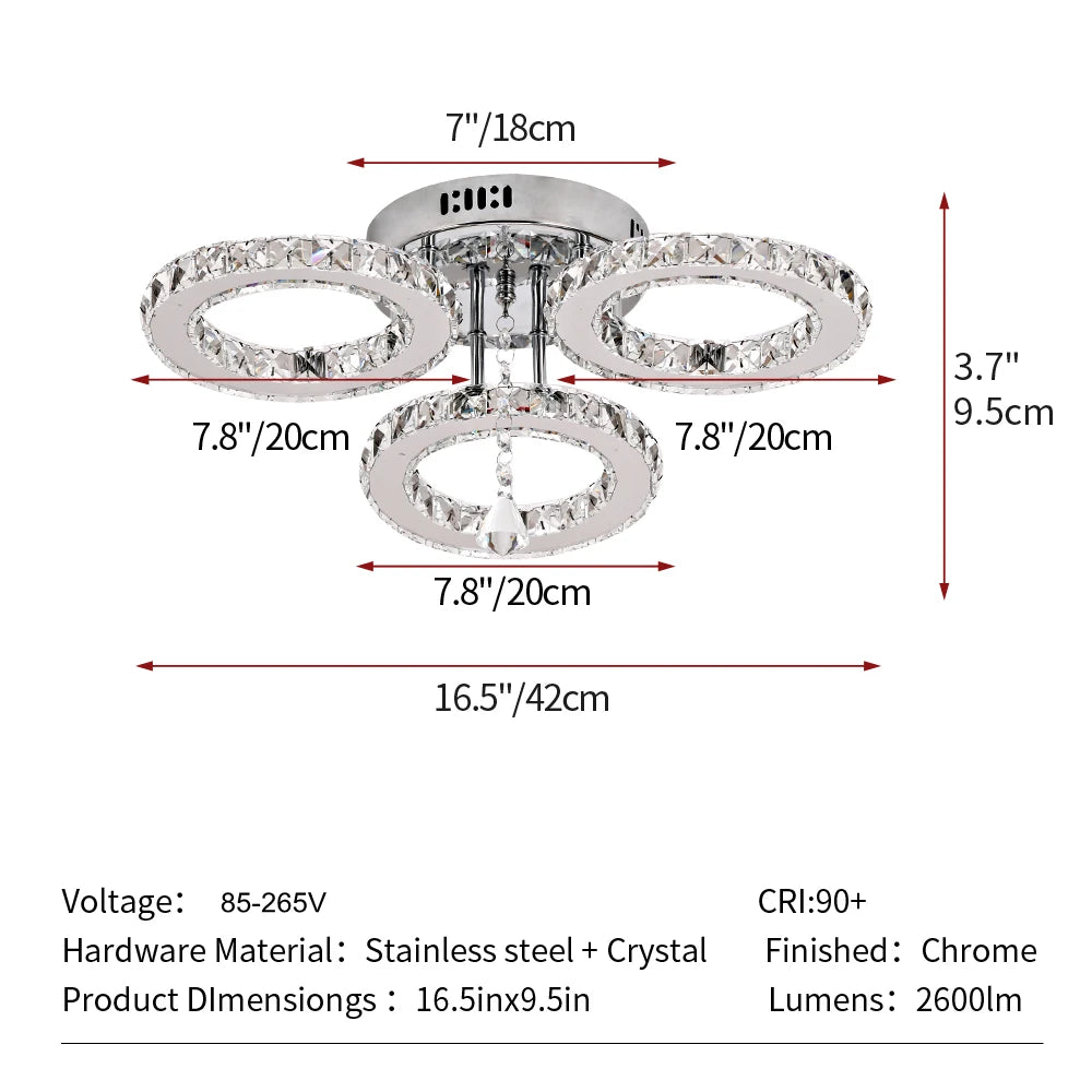 Modern Ceiling Lamp Pendant Light Crystal Led Chandelier Fixture Rings Stainless Steel Plafonnier Kids Bedroom Home Decor Indoor