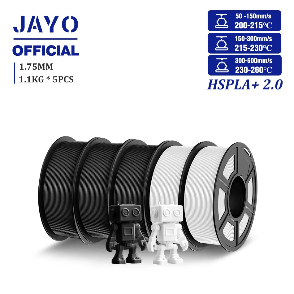 JAYO Upgrade 2.0 High Speed PLA PLUS 600MM/S 3D Printer Filament PLA+3D Filament 1.75MM 5Rolls High Toughness Filament