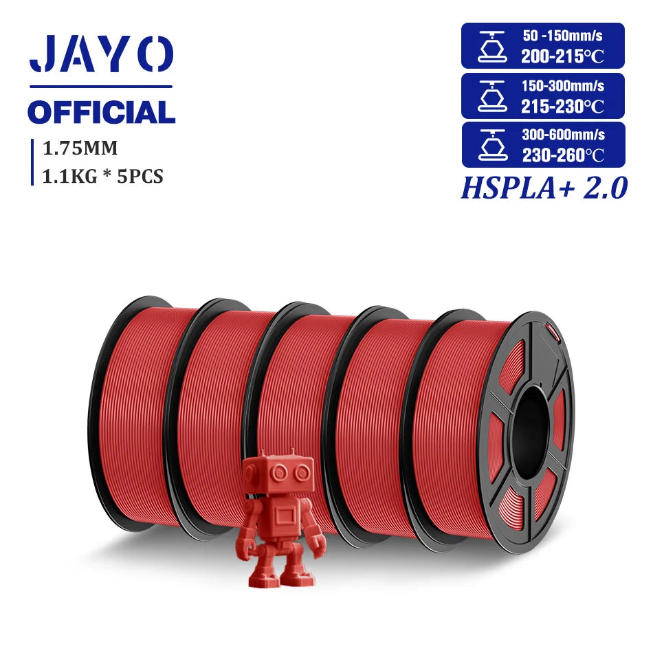 JAYO Upgrade 2.0 High Speed PLA PLUS 600MM/S 3D Printer Filament PLA+3D Filament 1.75MM 5Rolls High Toughness Filament