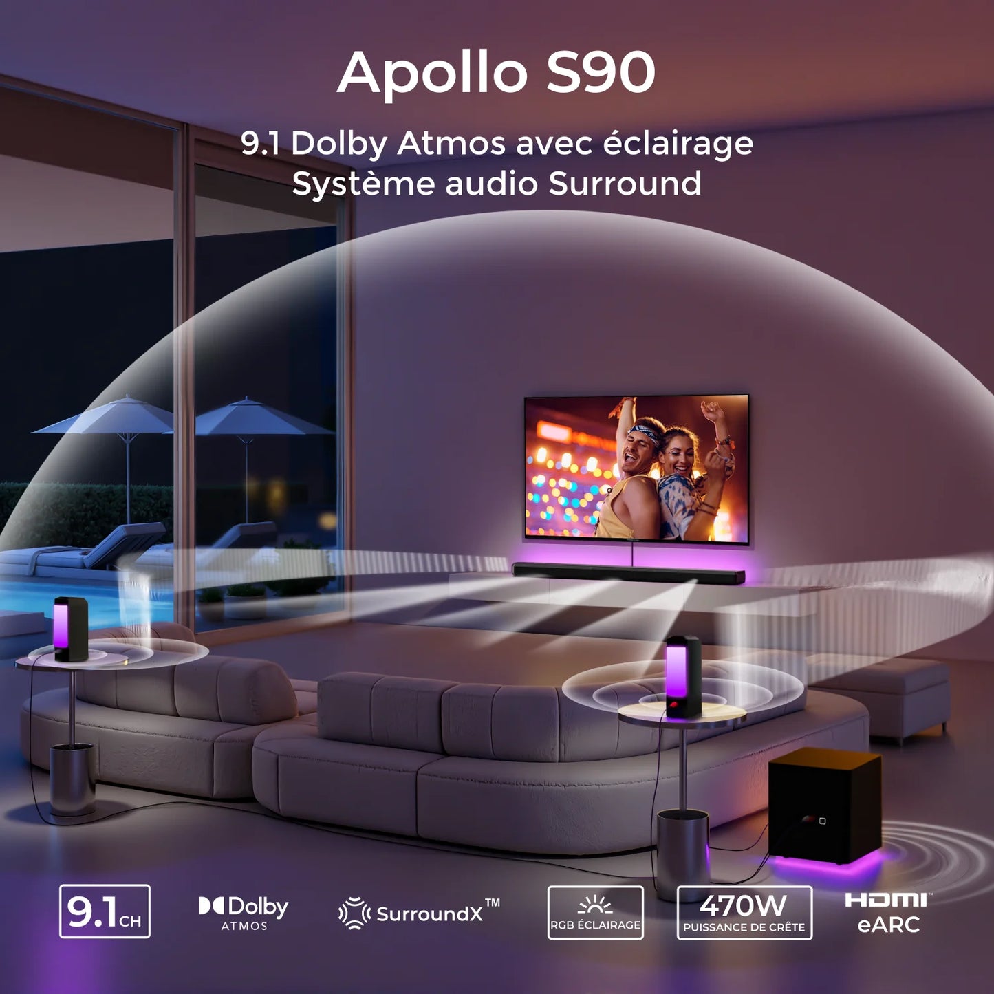 ULTIMEA 9.1ch Dolby Atmos Detachable Soundbar with Subwoofer&Rear Speakers, Surround Sound System for TV, RGB Light, APP Control