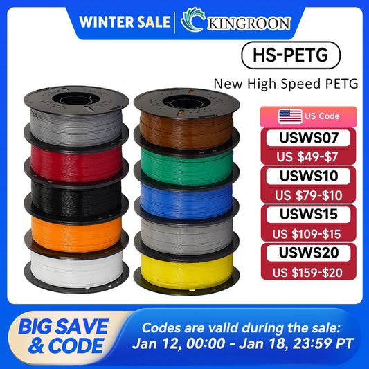 KINGROON Newest HS-PETG 3D Printer Filament 1.75mm High Speed 3D Printinng Material Hyper PETG 5KG 10KG Mix Color