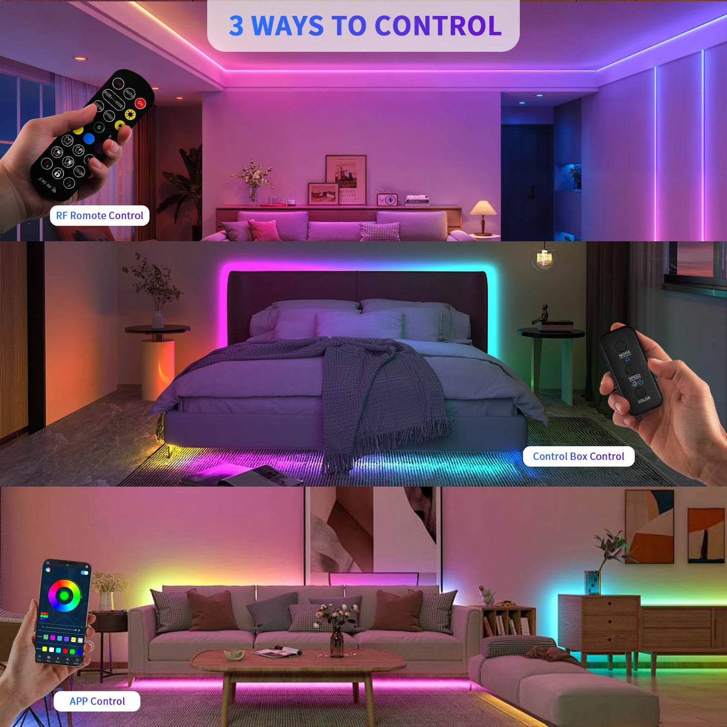 LED Strip Lights COB RGBIC 24V 6M/12M RGB LED Lights for Bedroom with RF Remote Smart Bluetooth APP Music Sync Strip Lights