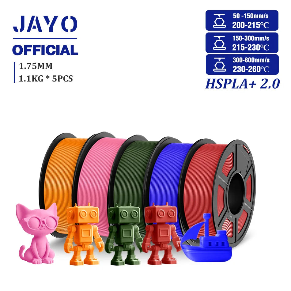 JAYO Upgrade 2.0 High Speed PLA PLUS 600MM/S 3D Printer Filament PLA+3D Filament 1.75MM 5Rolls High Toughness Filament