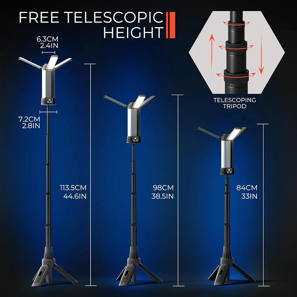 6000mAh LED Work Light Rechargeable Construction Light with Stand Dimmable Work Light Telescopic for Outdoor Camping