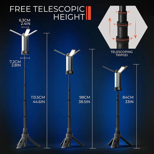 6000mAh LED Work Light Rechargeable Construction Light with Stand Dimmable Work Light Telescopic for Outdoor Camping