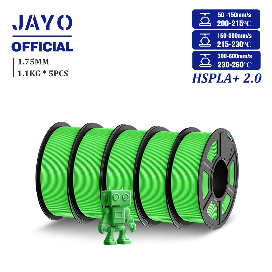 JAYO Upgrade 2.0 High Speed PLA PLUS 600MM/S 3D Printer Filament PLA+3D Filament 1.75MM 5Rolls High Toughness Filament