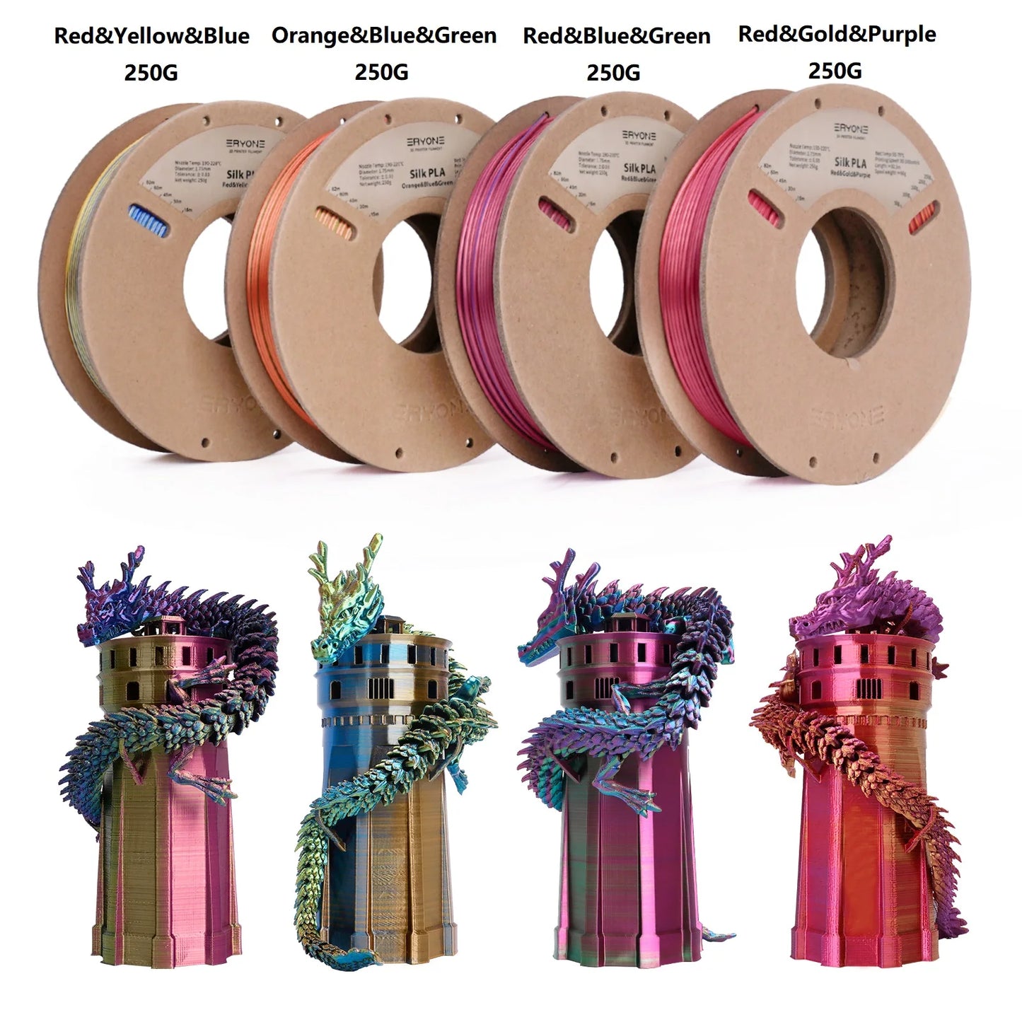 ERYONE 1/3/5KG Triple Color Silk PLA Premium Filament 3D Print Big Sale,Multicolor Available,1kg silk pla triple color filament