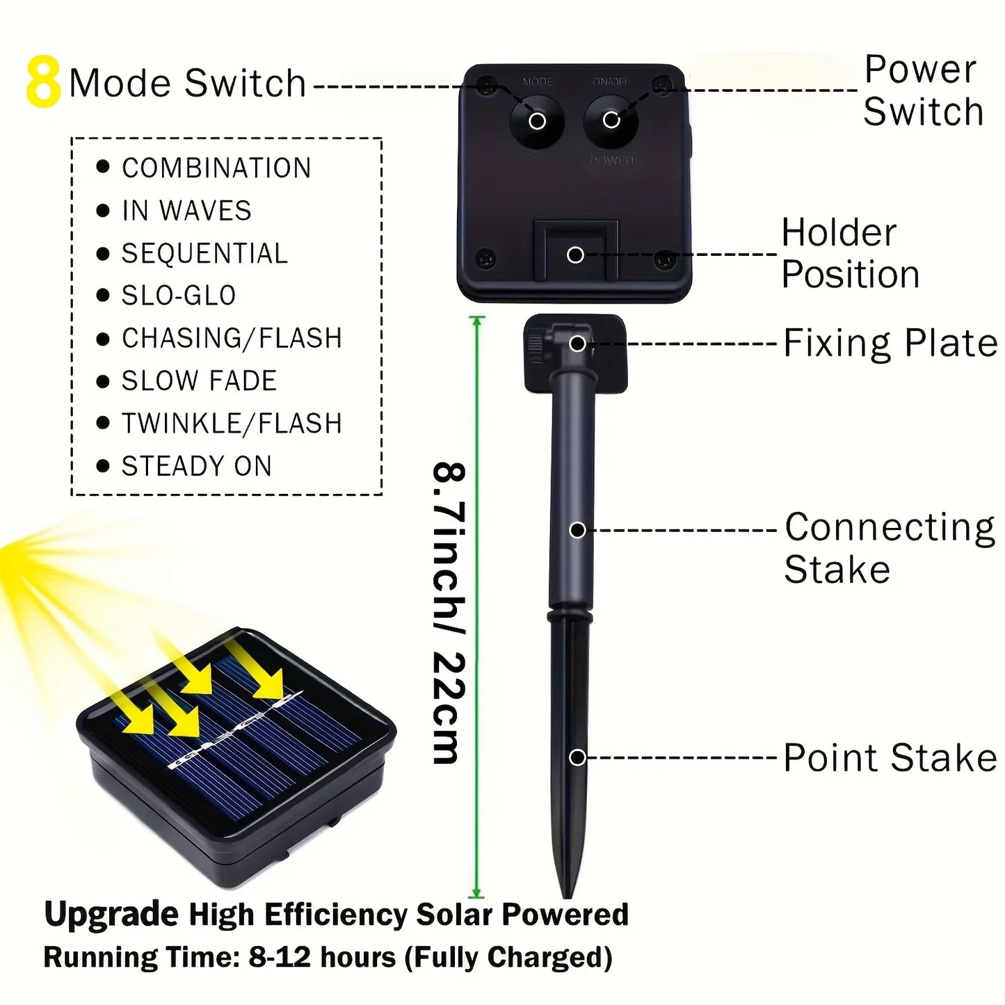 4Pcs 160ft Solar String Lights - 400Pcs Led Outdoor Fairy Lights, 8 Modes, Waterproof for Garden, Terrace, Tree Decoration - Great for Christmas, Weddings and Party (Warm Light) Ip44