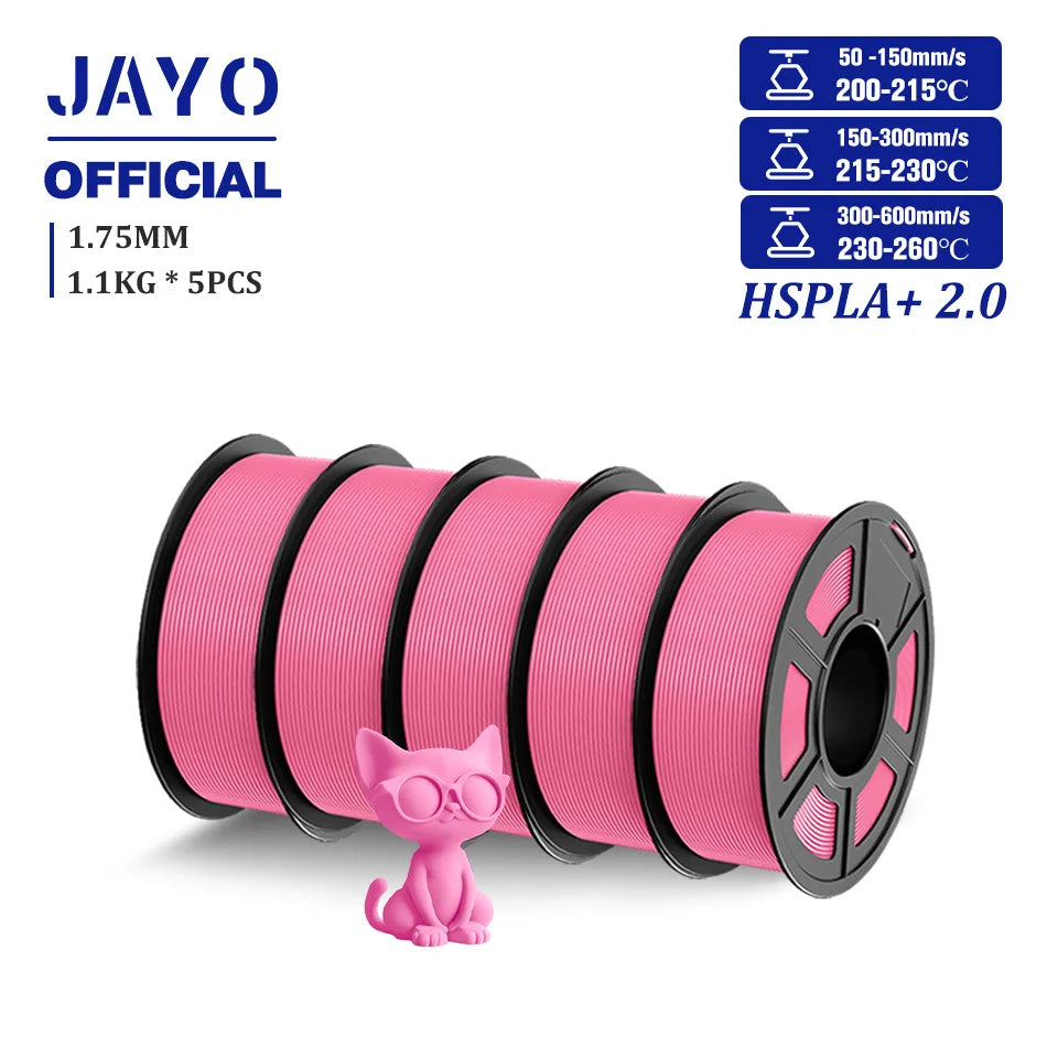 JAYO Upgrade 2.0 High Speed PLA PLUS 600MM/S 3D Printer Filament PLA+3D Filament 1.75MM 5Rolls High Toughness Filament