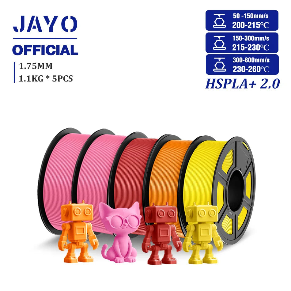 JAYO Upgrade 2.0 High Speed PLA PLUS 600MM/S 3D Printer Filament PLA+3D Filament 1.75MM 5Rolls High Toughness Filament