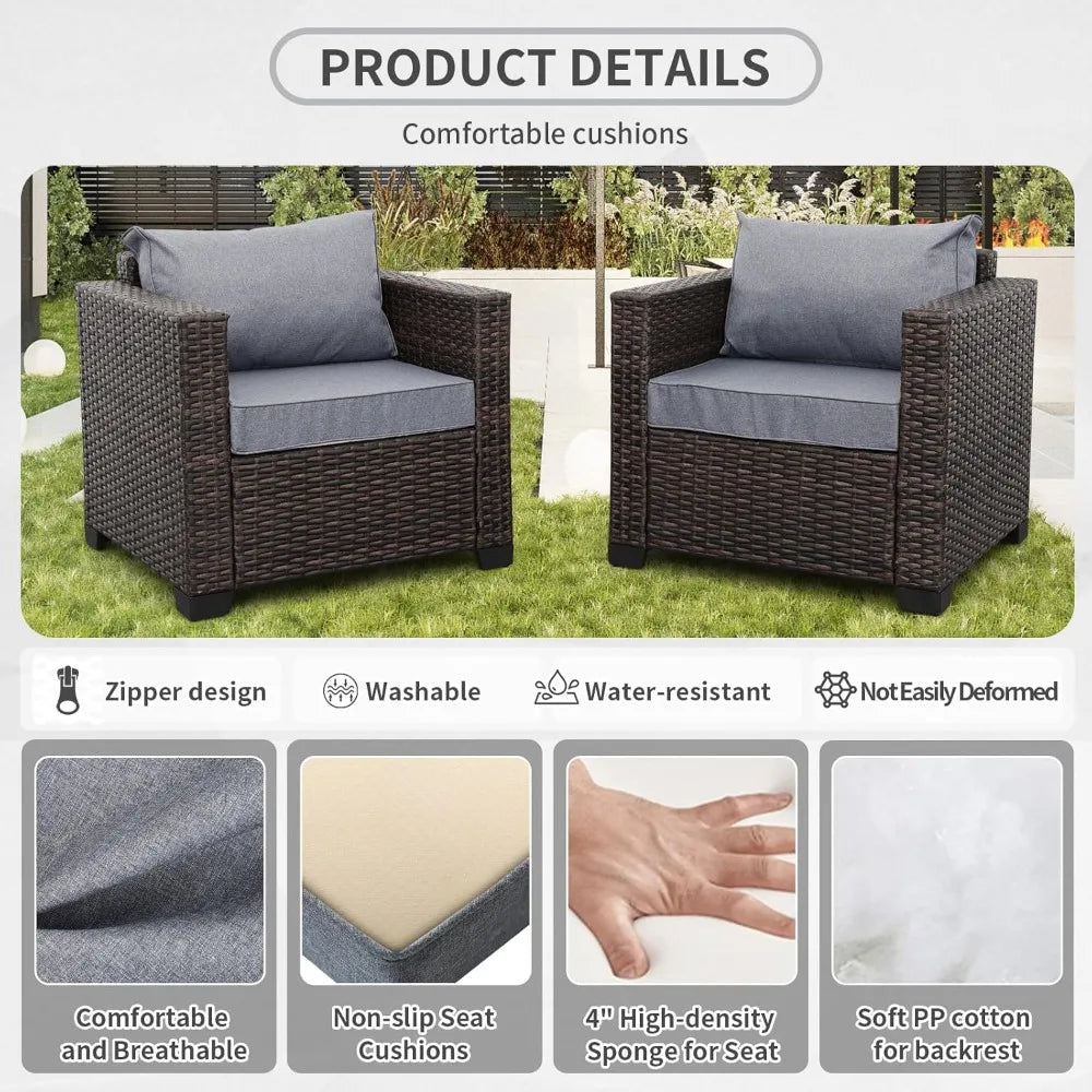 A 6-piece Outdoor Patio Furniture Set, Including An Outdoor Modular Rattan Sofa, An Adjustable Fireplace, and A Table