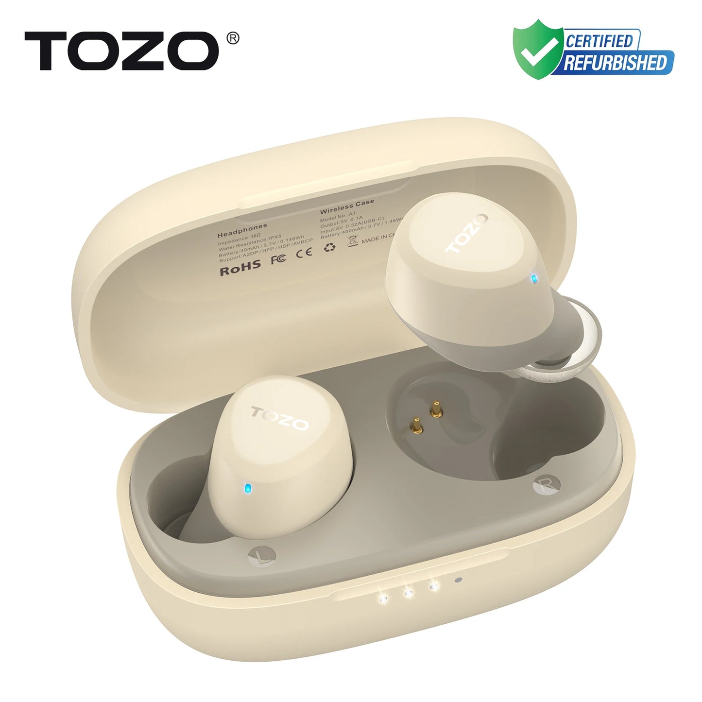 Refurbished TOZO TWS Earbuds in-Ear Wireless Bluetooth Headsets with With Mic Touch Control Sport Waterproof for Iphone Android