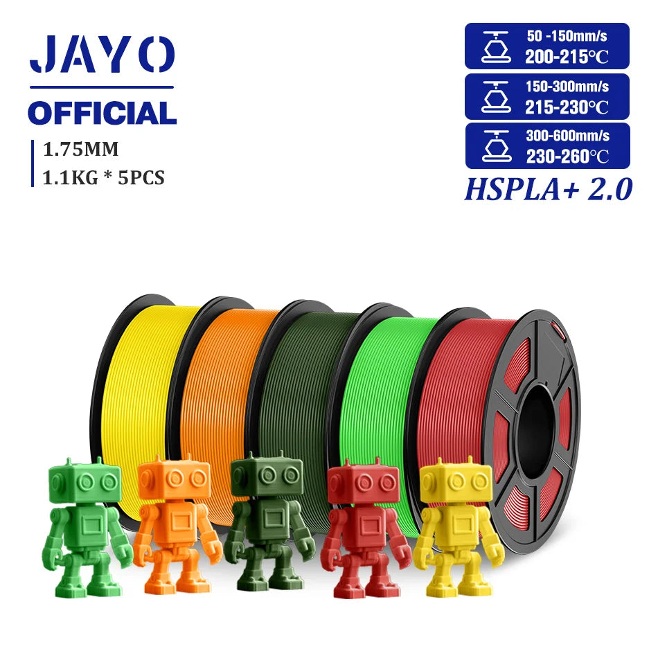 JAYO Upgrade 2.0 High Speed PLA PLUS 600MM/S 3D Printer Filament PLA+3D Filament 1.75MM 5Rolls High Toughness Filament