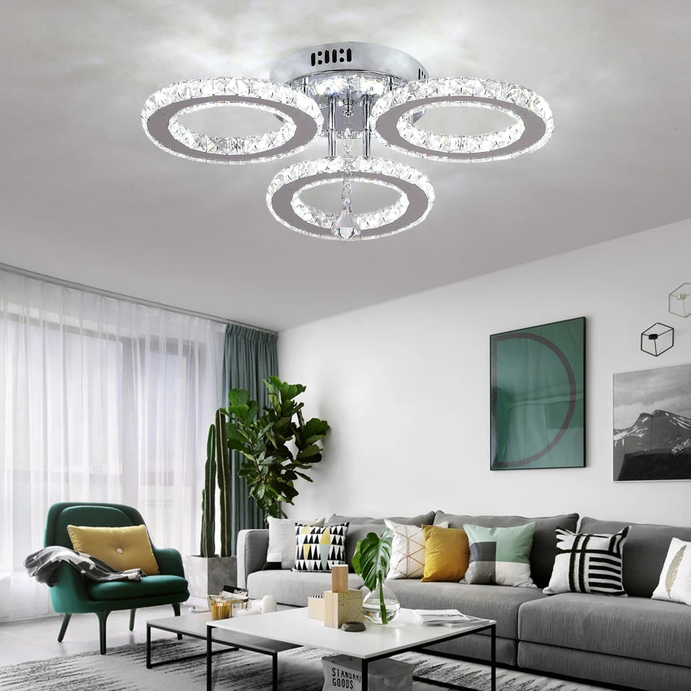 Modern Ceiling Lamp Pendant Light Crystal Led Chandelier Fixture Rings Stainless Steel Plafonnier Kids Bedroom Home Decor Indoor