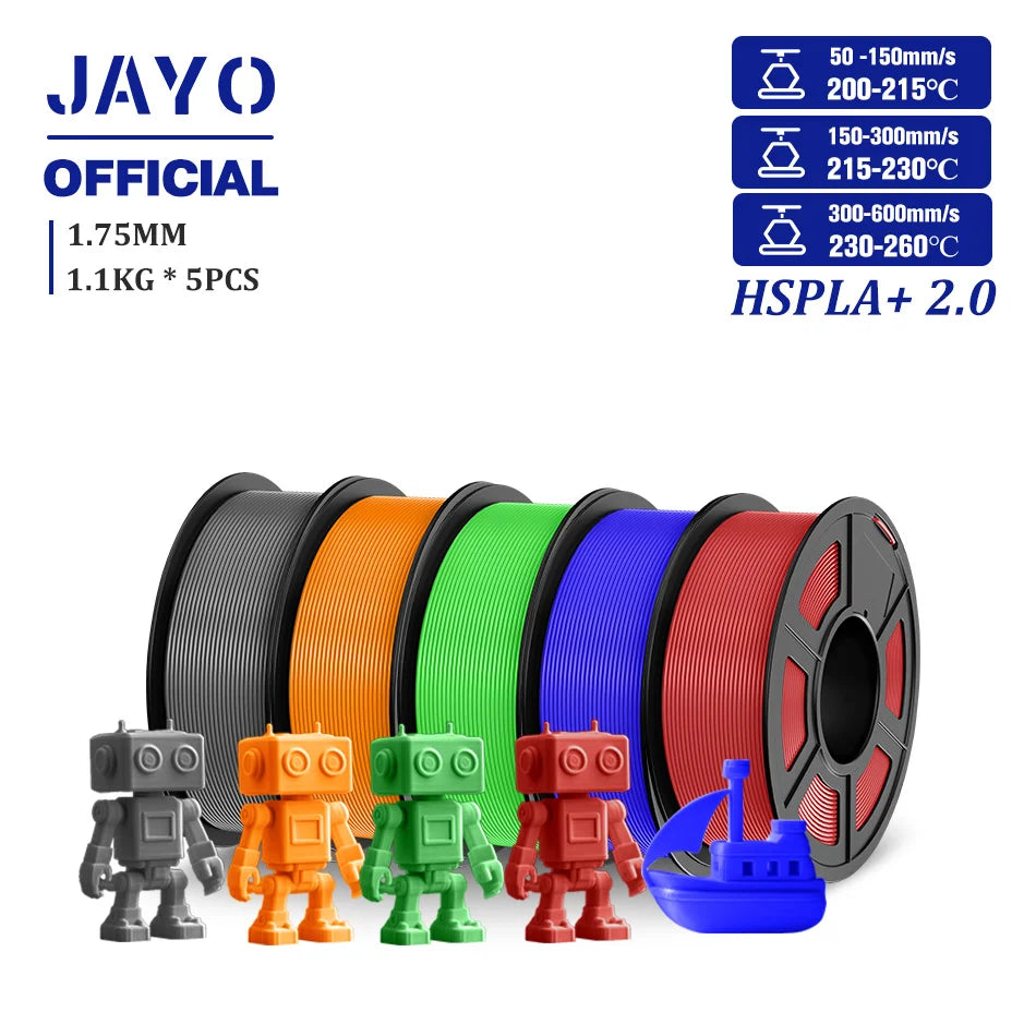 JAYO Upgrade 2.0 High Speed PLA PLUS 600MM/S 3D Printer Filament PLA+3D Filament 1.75MM 5Rolls High Toughness Filament