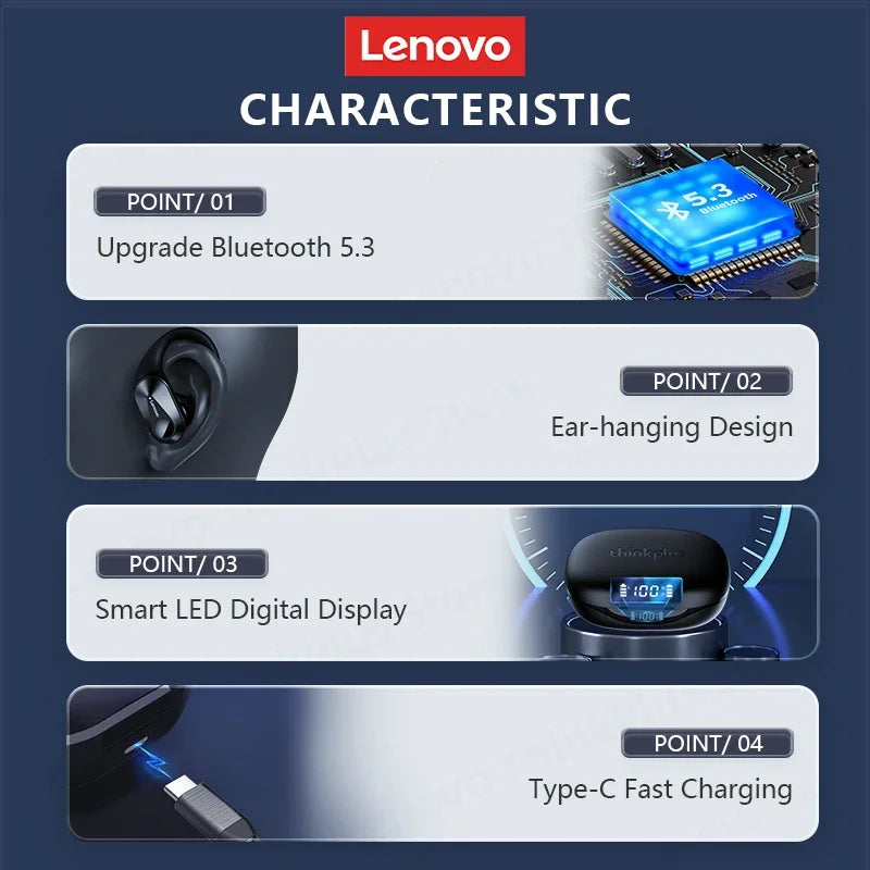 Ship From US Lenovo LP75 Bluetooth 5.3 Headphones Wireless Music Earphones LED Digital Display Noise Reduction Game Earbuds New