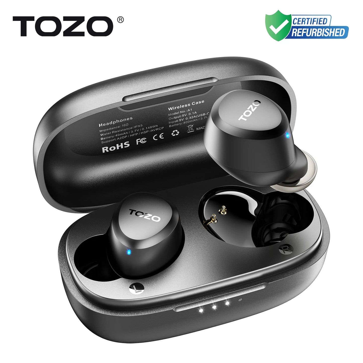 Refurbished TOZO TWS Earbuds in-Ear Wireless Bluetooth Headsets with With Mic Touch Control Sport Waterproof for Iphone Android