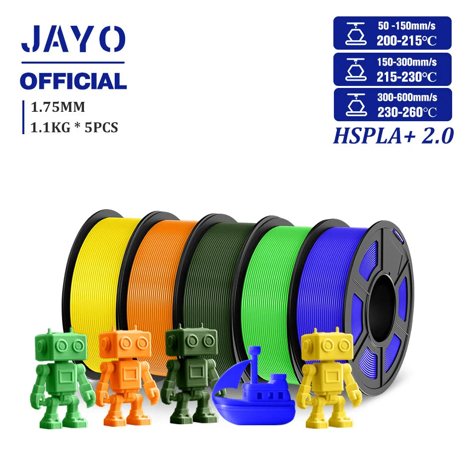 JAYO Upgrade 2.0 High Speed PLA PLUS 600MM/S 3D Printer Filament PLA+3D Filament 1.75MM 5Rolls High Toughness Filament