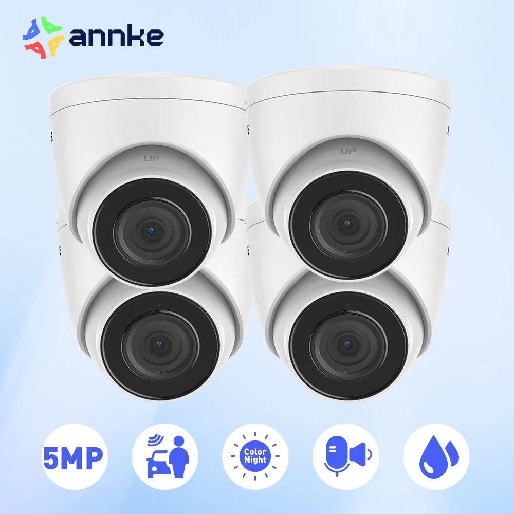 ANNKE 4PCS 5MP 3K IR Network IP Cameras with 2.8mm Lens Human Vehicle Detection Camera Built-in Mic Support PoE DC12V Cameras