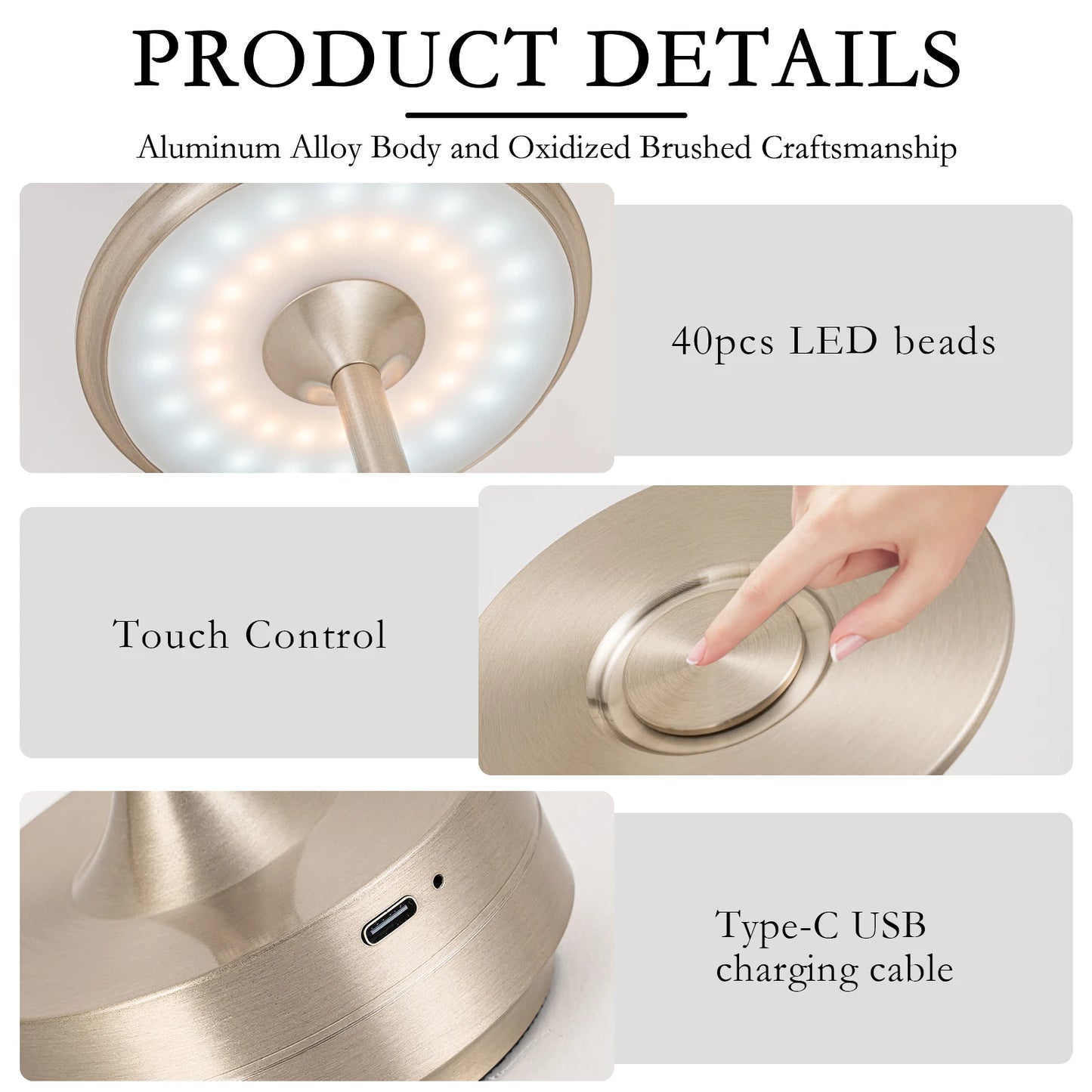 Rechargeable Wireless Table Lamp LED Touch Sensor Desktop Night Light Reading Lamp for Restaurant Hotel Bar Bedroom Decor Light