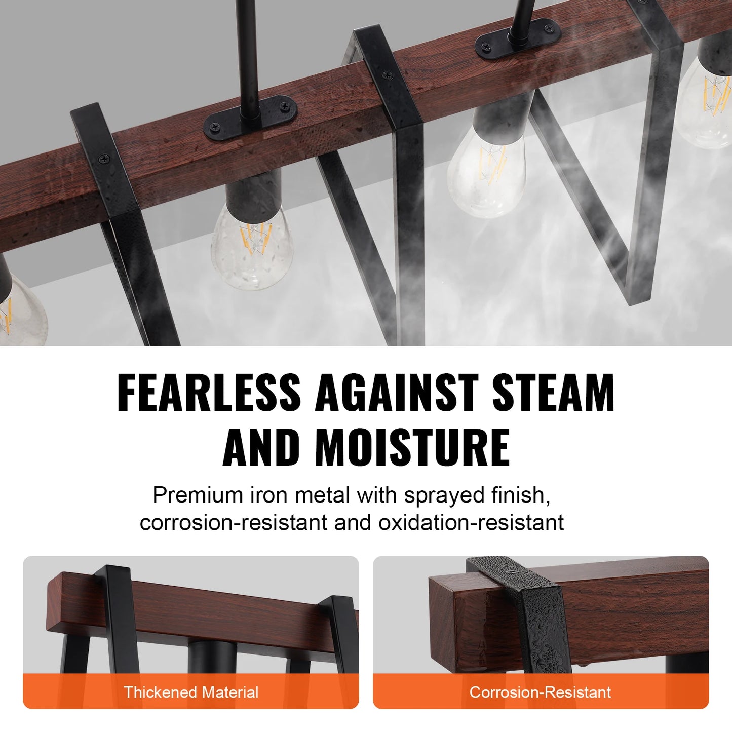 VEVOR 4-Light Kitchen Island Pendant Lights 60W with 2x6'' & 6x12'' Rods Industrial Metal Frame Farmhouse Linear Chandeliers