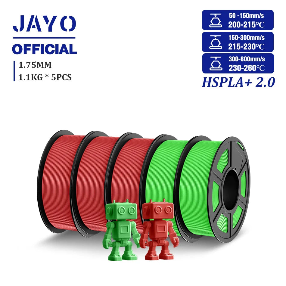 JAYO Upgrade 2.0 High Speed PLA PLUS 600MM/S 3D Printer Filament PLA+3D Filament 1.75MM 5Rolls High Toughness Filament