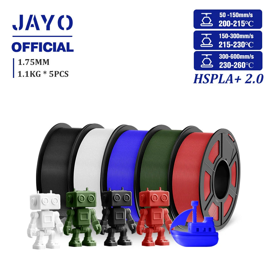 JAYO Upgrade 2.0 High Speed PLA PLUS 600MM/S 3D Printer Filament PLA+3D Filament 1.75MM 5Rolls High Toughness Filament