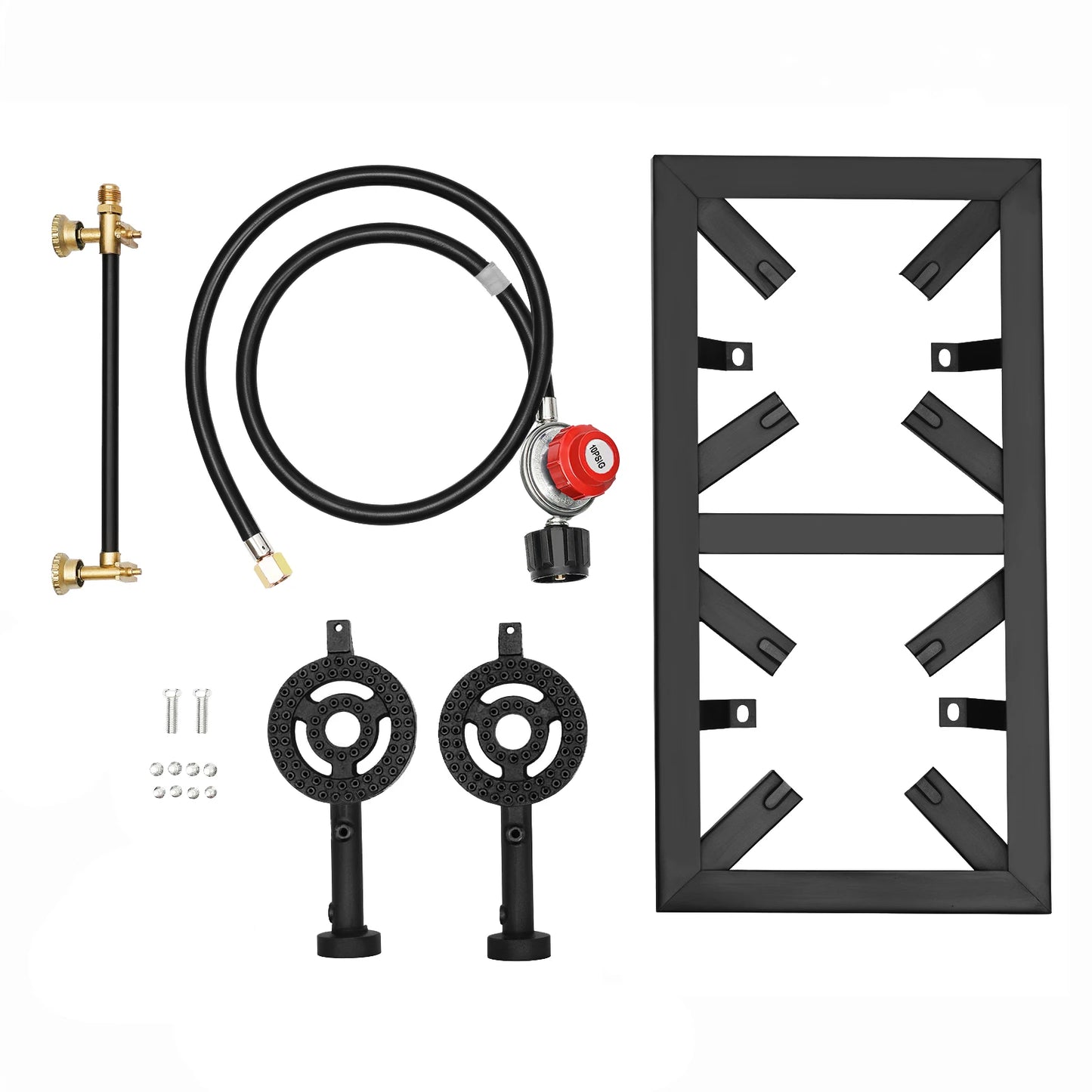 8000W Portable Camping Gas Stove Outdoor 2 Burner BBQ Picnic Camp Propane Cooker Stove with Adjustable 0-10Psi Regulator Hose