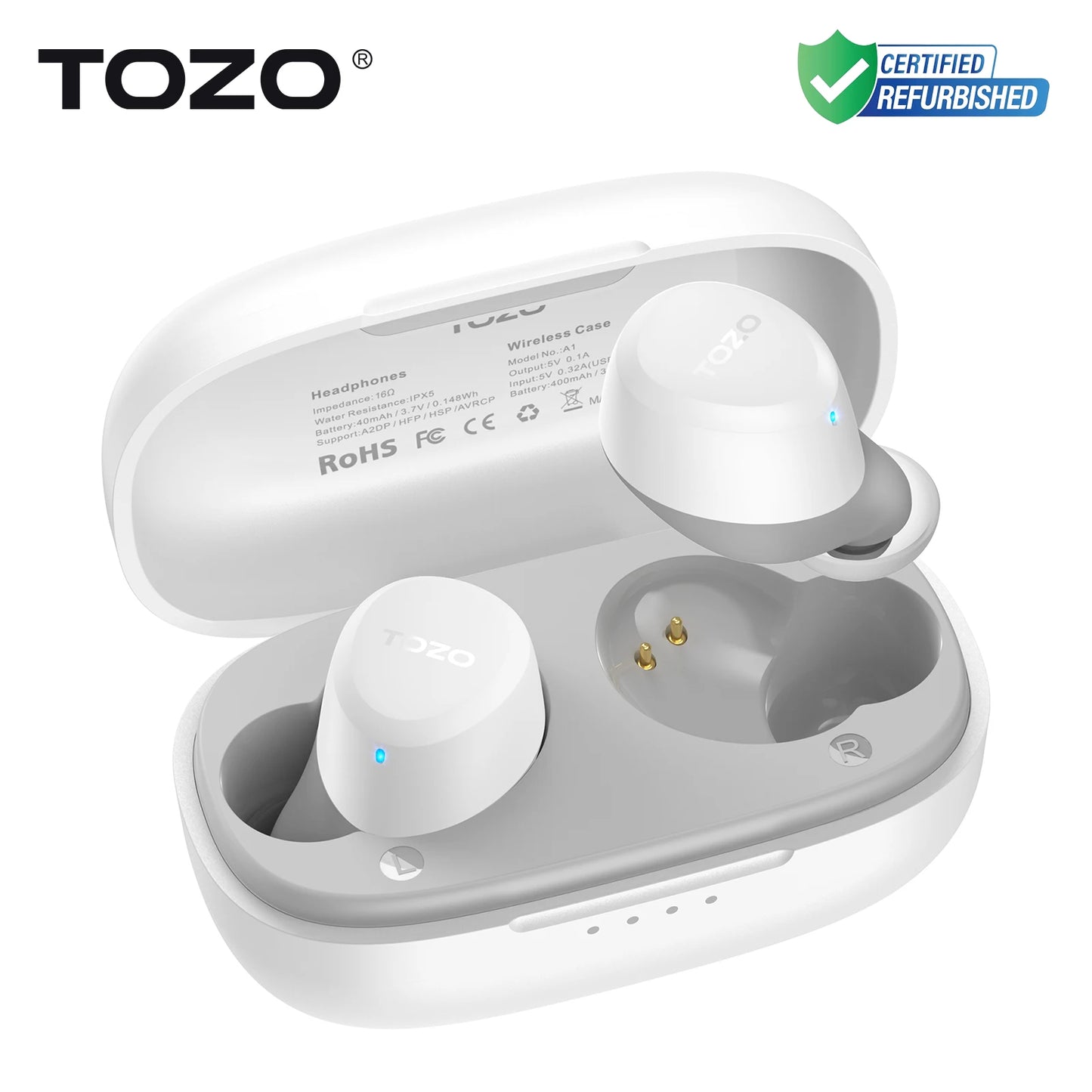 Refurbished TOZO TWS Earbuds in-Ear Wireless Bluetooth Headsets with With Mic Touch Control Sport Waterproof for Iphone Android